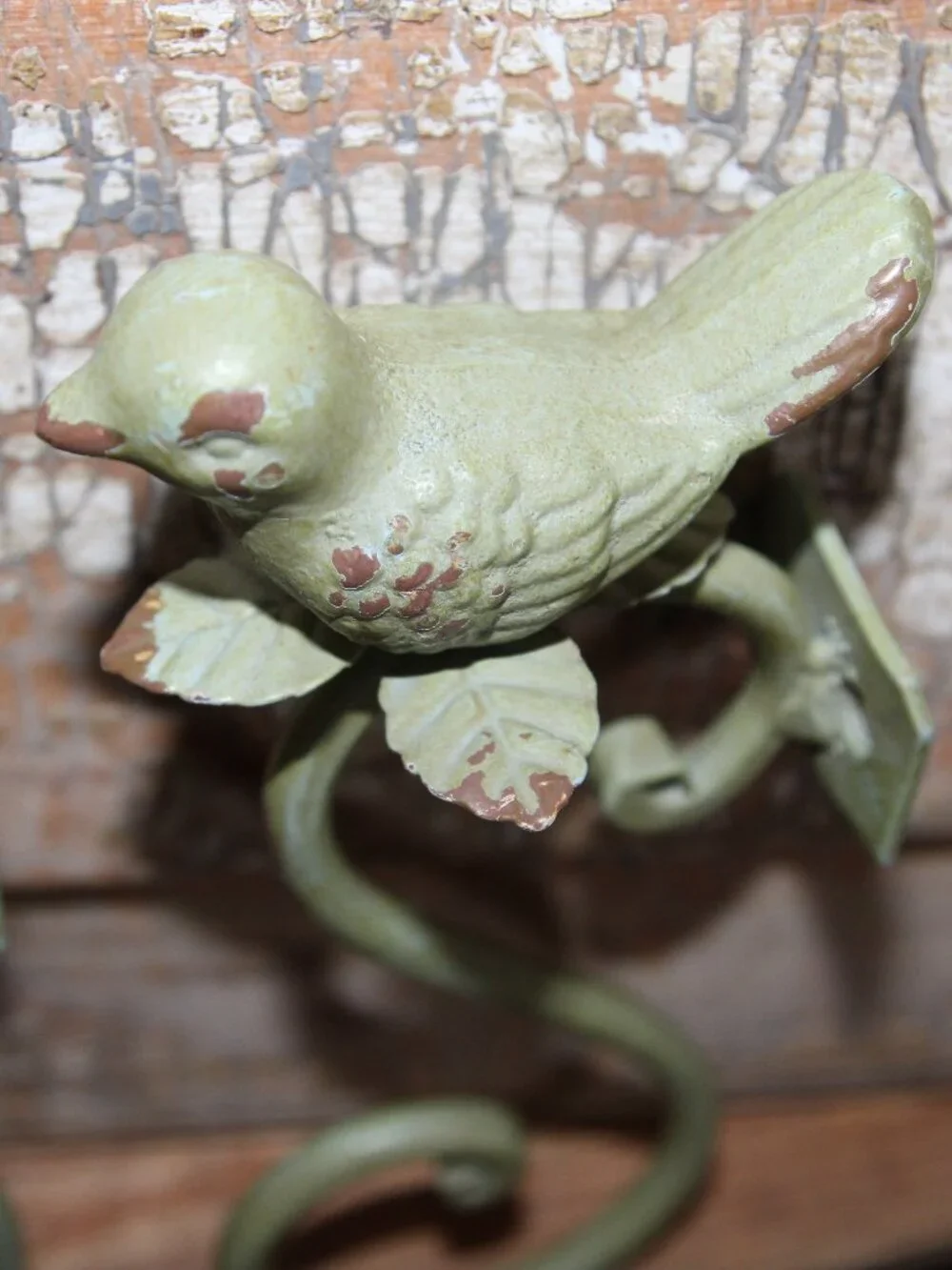 Shabby Chippy Green Cast Iron French Country Farmhouse Bird Wall Decor Hooks
